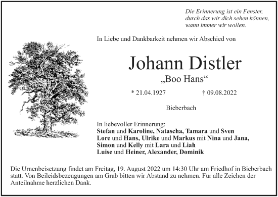 Anzeige von Johann Distler von MGO