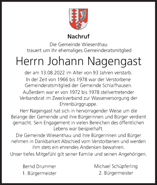 Anzeige von Johann Nagengast von MGO