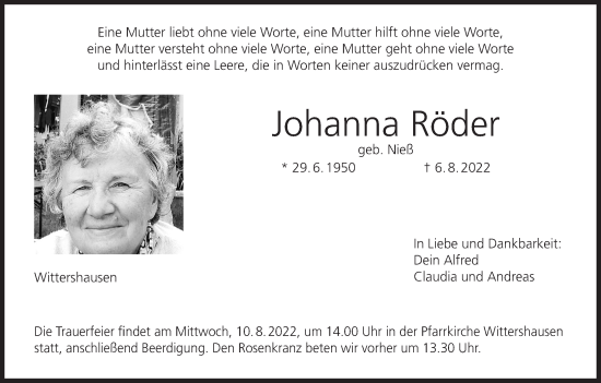 Anzeige von Johanna Röder von MGO