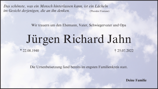 Anzeige von Jürgen Richard Jahn von MGO