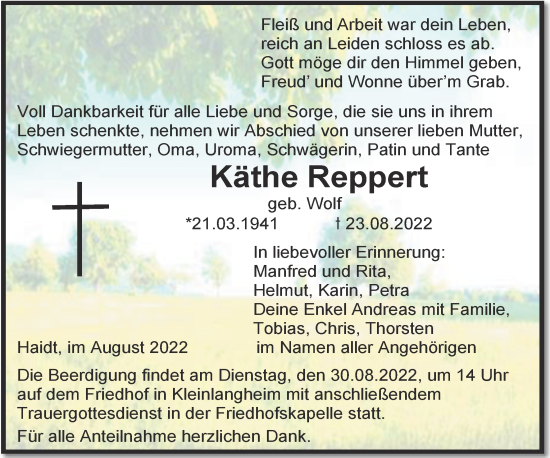 Anzeige von Käthe Reppert von MGO
