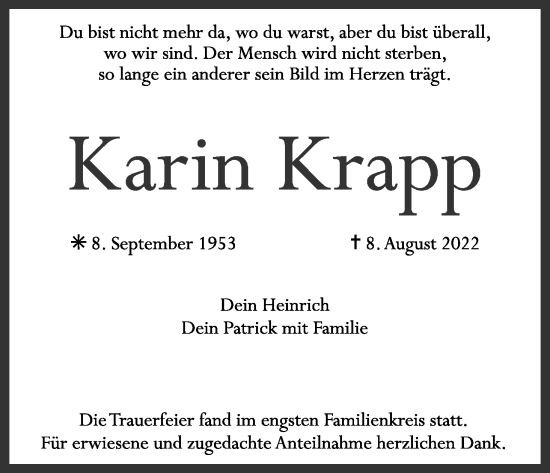 Anzeige von Karin Krapp von MGO