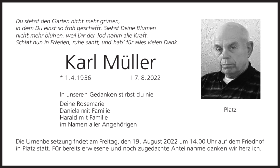 Anzeige von Karl Müller von MGO
