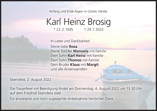 Anzeige von Karl Heinz Brosig von MGO