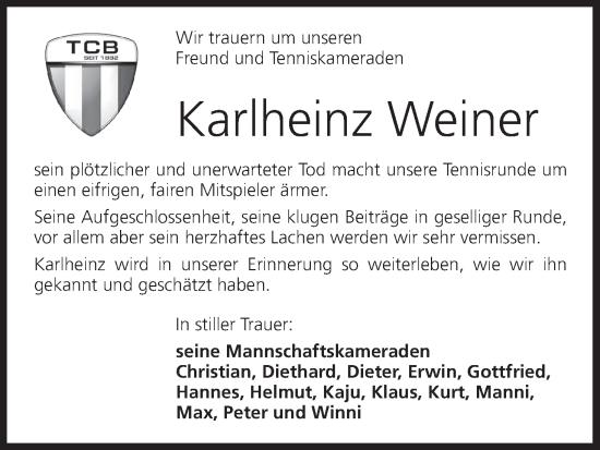 Anzeige von Karlheinz Weiner von MGO