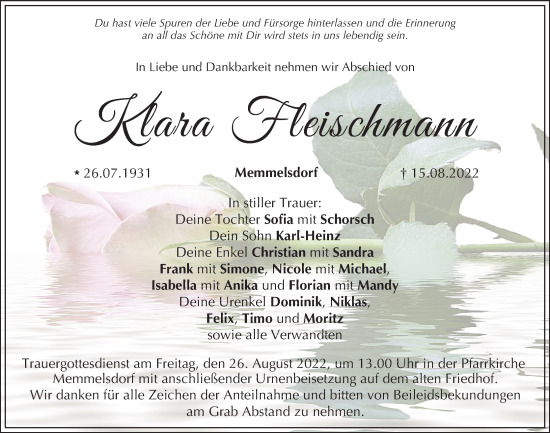 Anzeige von Klara Fleischmann von MGO