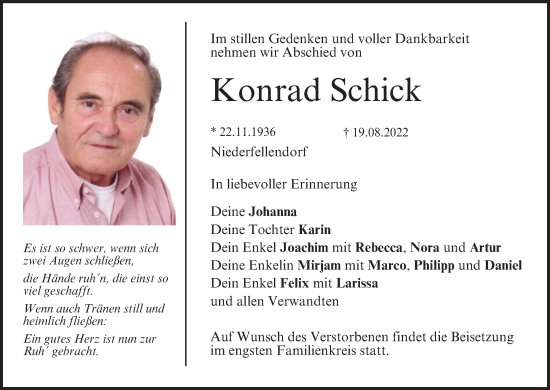 Anzeige von Konrad Schick von MGO