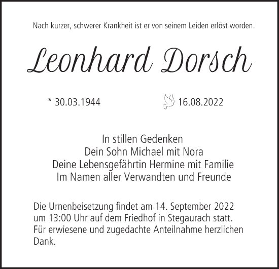 Anzeige von Leonhard Dorsch von MGO
