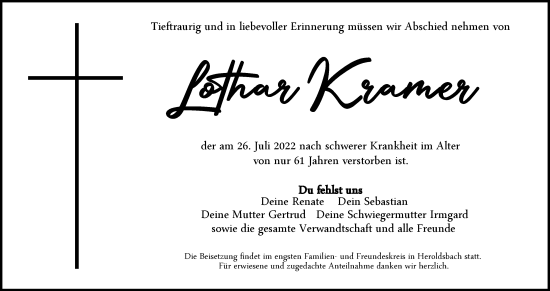Anzeige von Lothar Kramer von MGO