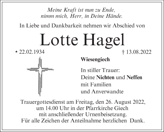 Anzeige von Lotte Hagel von MGO