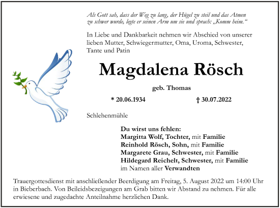 Anzeige von Magdalena Rösch von MGO