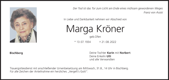 Anzeige von Marga Kröner von MGO