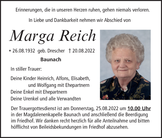 Anzeige von Marga Reich von MGO
