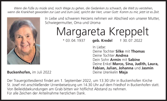 Anzeige von Margareta Kreppelt von MGO