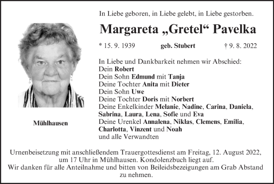 Anzeige von Margareta Pavelka von MGO