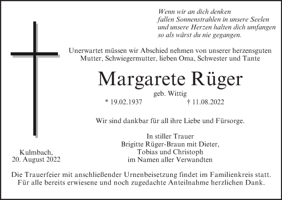 Anzeige von Margarete Rüger von MGO