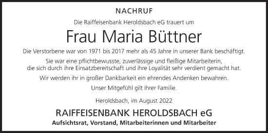 Anzeige von Maria Büttner von MGO