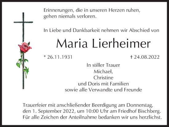 Anzeige von Maria Lierheimer von MGO
