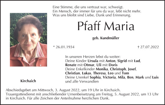 Anzeige von Maria Pfaff von MGO