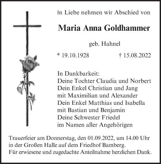 Anzeige von Maria Anna Goldhammer von MGO