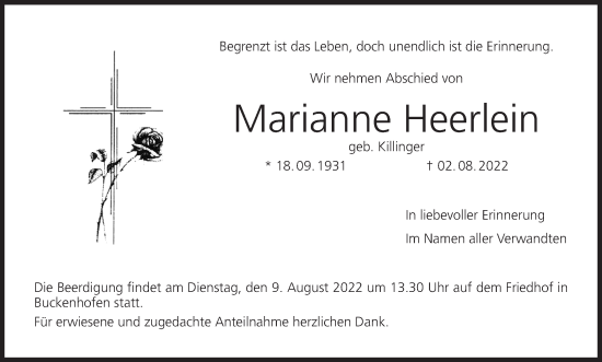 Anzeige von Marianne Heerlein von MGO