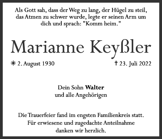 Anzeige von Marianne Keyßler von MGO