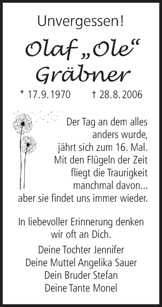 Anzeige von Olaf Gräbner von MGO