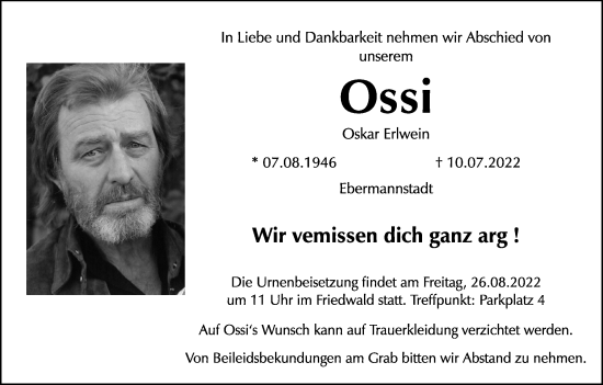 Anzeige von Oskar Erlwein von MGO