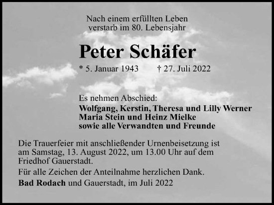 Anzeige von Peter Schäfer von MGO