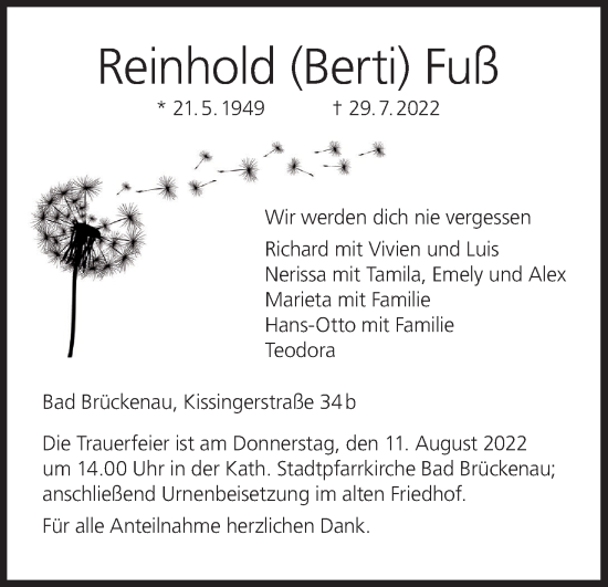 Anzeige von Reinhold  Fuß von MGO