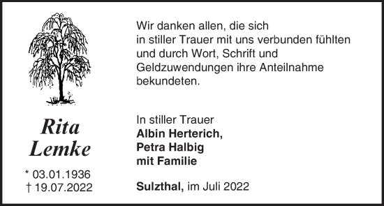 Anzeige von Rita Lemke von MGO