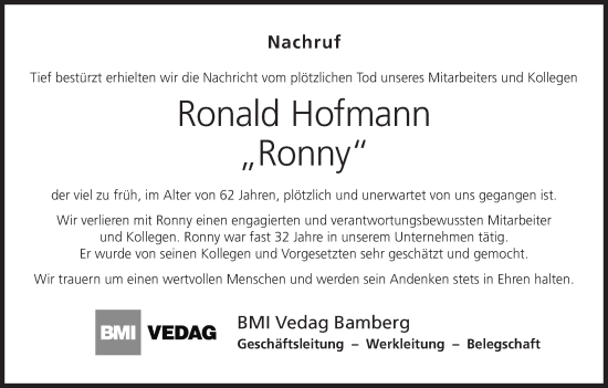 Anzeige von Ronald Hofmann von MGO