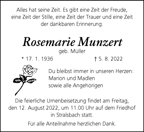 Anzeige von Rosemarie Munzert von MGO