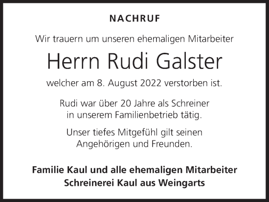 Anzeige von Rudi Galster von MGO