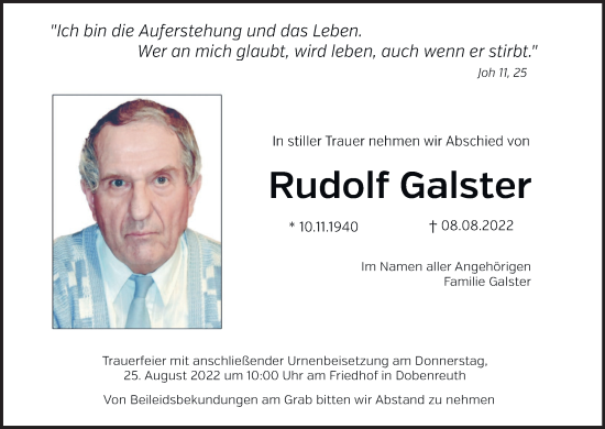 Anzeige von Rudolf Galster von MGO