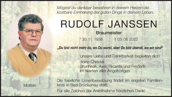 Anzeige von Rudolf Janssen von MGO
