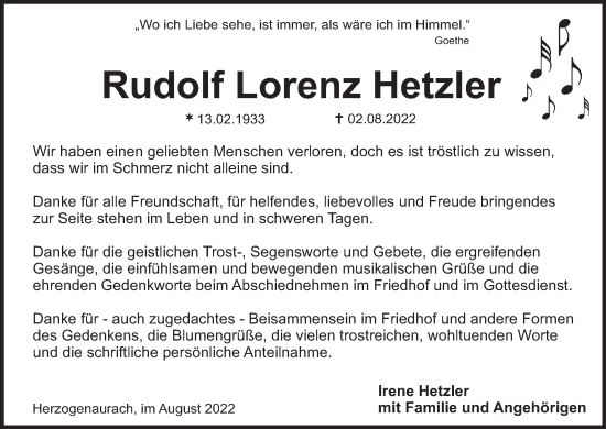 Anzeige von Rudolf Lorenz Hetzler von MGO