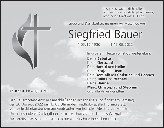 Anzeige von Siegfried Bauer von MGO