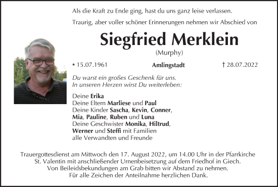Anzeige von Siegfried Merklein von MGO