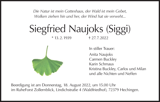 Anzeige von Siegfried Naujoks von MGO