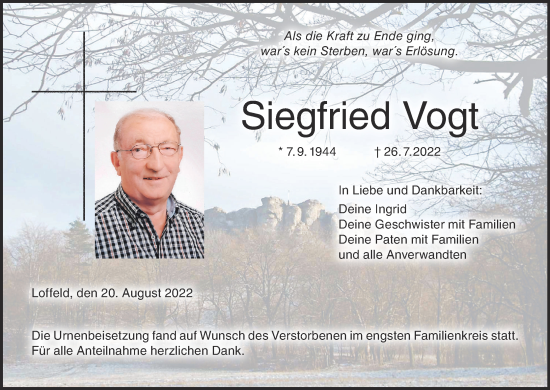 Anzeige von Siegfried Vogt von MGO