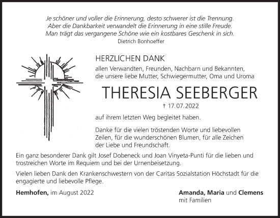 Anzeige von Theresia Seeberger von MGO
