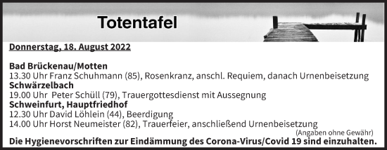 Anzeige von Totentafel vom 18.08.2022 von MGO