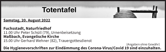 Anzeige von Totentafel vom 20.08.2022 von MGO