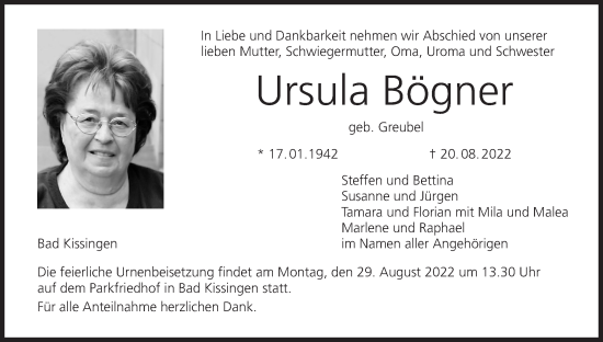 Anzeige von Ursula Bögner von MGO