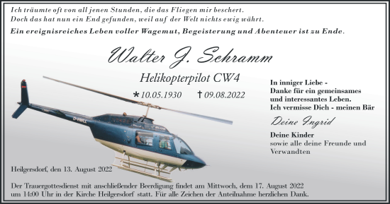 Anzeige von Walter J. Schramm von MGO