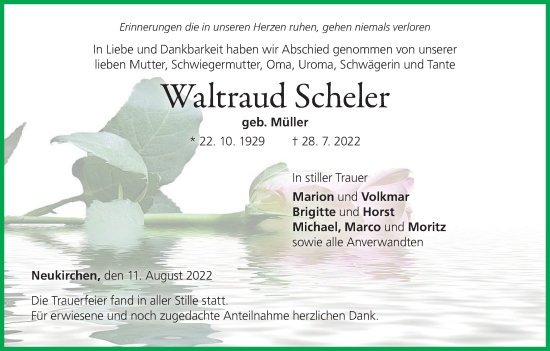 Anzeige von Waltraud Scheler von MGO