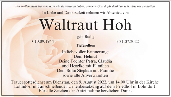 Anzeige von Waltraut Hoh von MGO