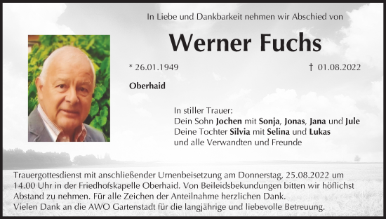 Anzeige von Werner Fuchs von MGO