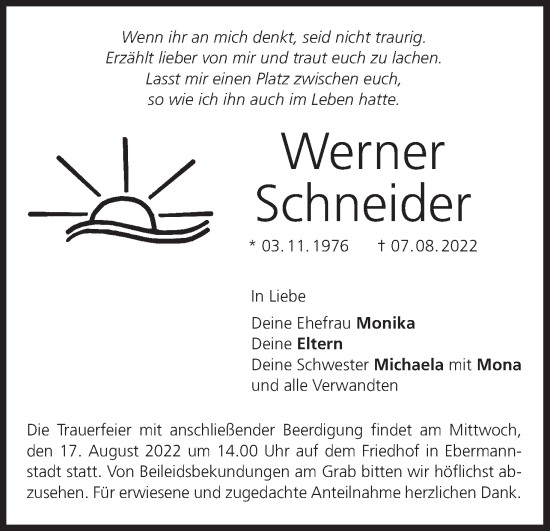 Anzeige von Werner Schneider von MGO